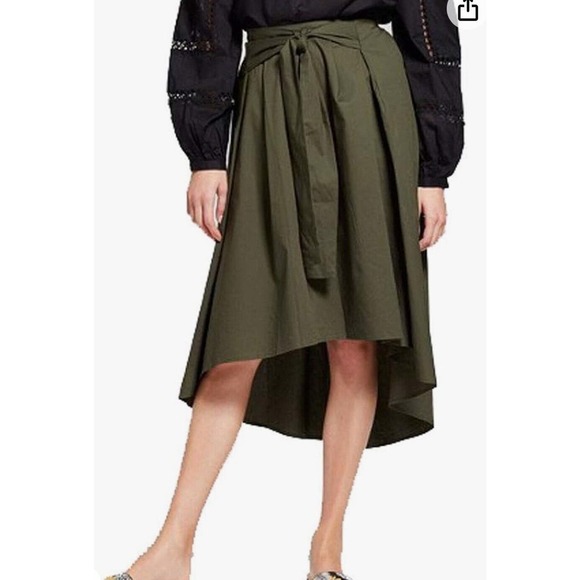 NWT Who‎ What Where Women's Tie Front midi Skirt High Low (Olive) Size 8 - Picture 1 of 6